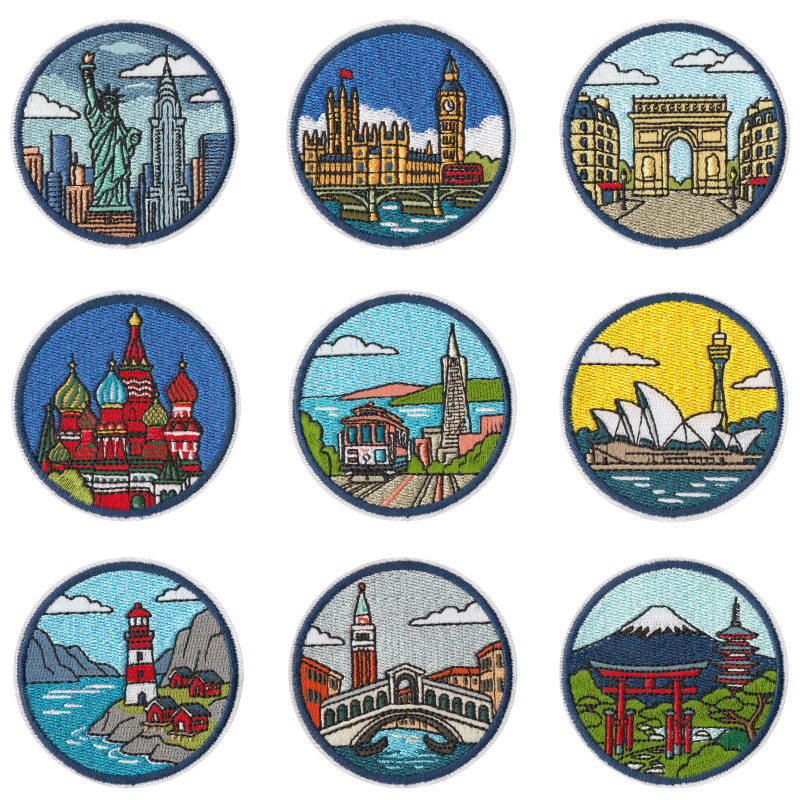 Embroidery Australia - Вышитая нашивка-аппликация с изображением мировых достопримечательностей,